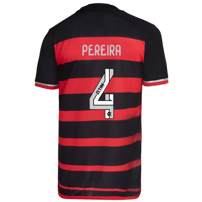 Hombre Fútbol Camiseta Léo Pereira #4 Negro Rojo 1ª Equipación 2024/25 México