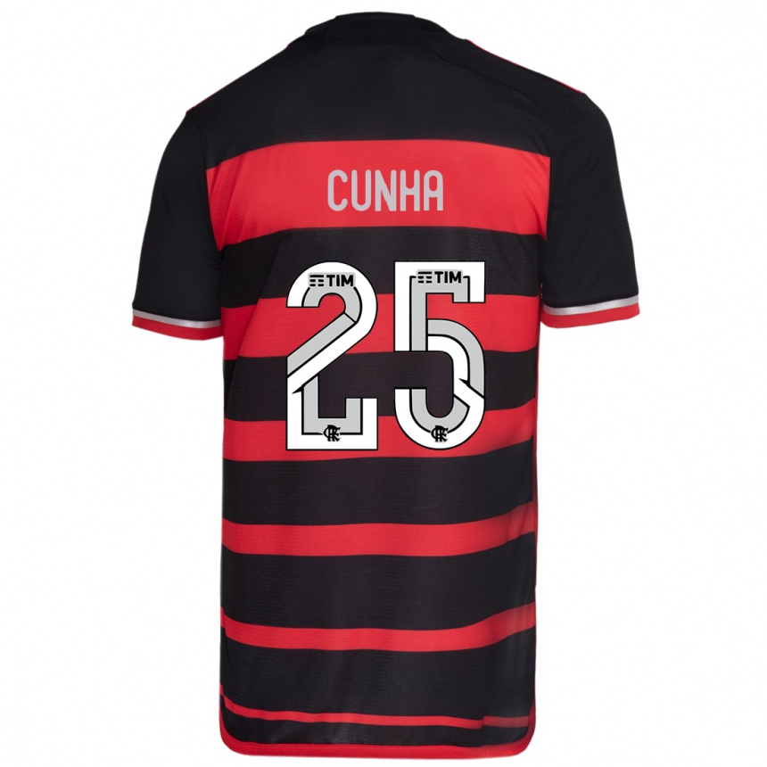 Hombre Fútbol Camiseta Matheus Cunha #25 Negro Rojo 1ª Equipación 2024/25 México