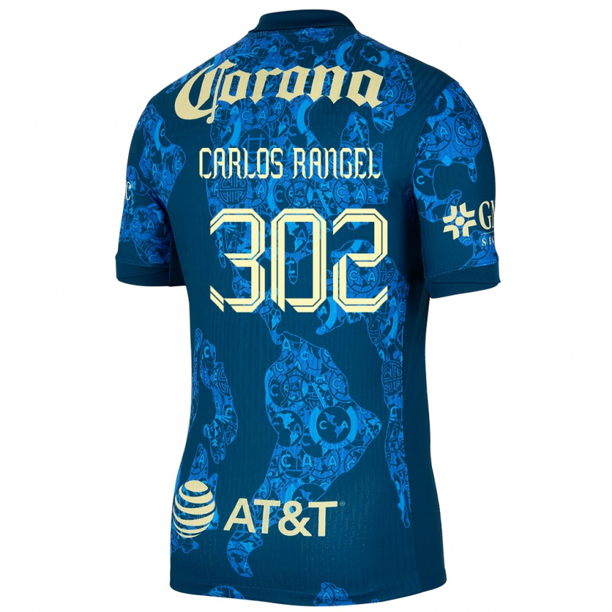 Hombre Fútbol Camiseta Juan Carlos Rangel #302 Azul Amarillo 2ª Equipación 2024/25 México