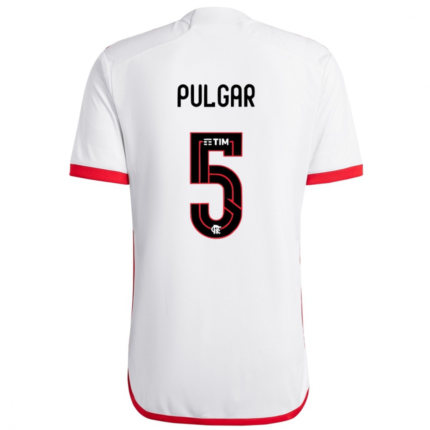 Hombre Fútbol Camiseta Erick Pulgar #5 Blanco Rojo 2ª Equipación 2024/25 México