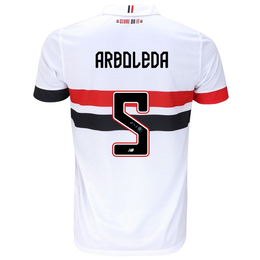 Niño Fútbol Camiseta Robert Arboleda #5 Blanco Rojo Negro 1ª Equipación 2024/25 México