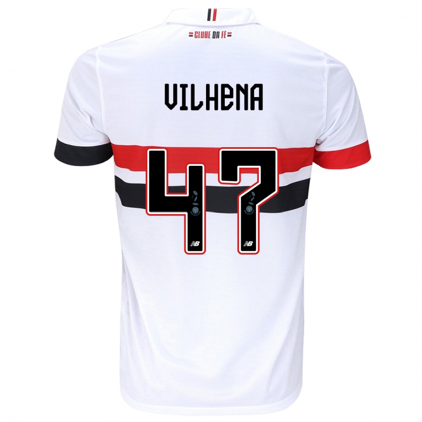 Niño Fútbol Camiseta Pedro Vilhena #47 Blanco Rojo Negro 1ª Equipación 2024/25 México