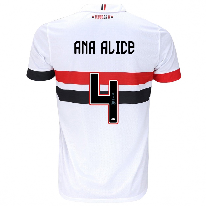 Niño Fútbol Camiseta Ana Alice Luciano Da Silva #4 Blanco Rojo Negro 1ª Equipación 2024/25 México