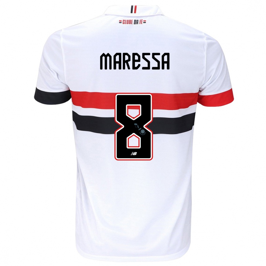 Niño Fútbol Camiseta Maressa #8 Blanco Rojo Negro 1ª Equipación 2024/25 México