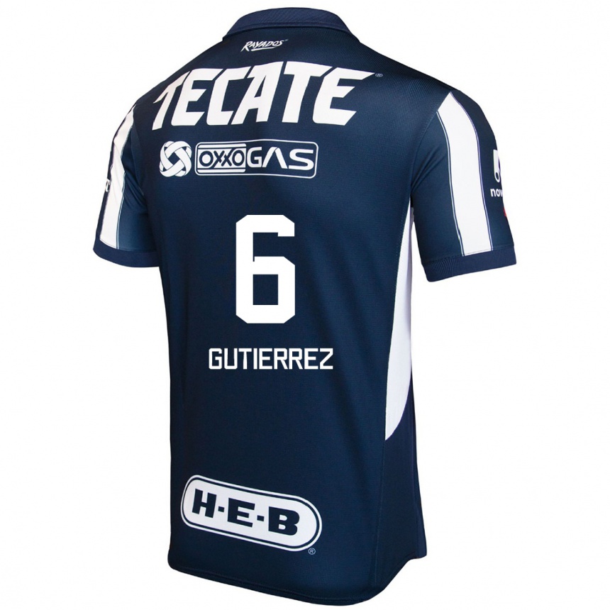 Niño Fútbol Camiseta Édson Gutiérrez #6 Azul Rojo Blanco 1ª Equipación 2024/25 México