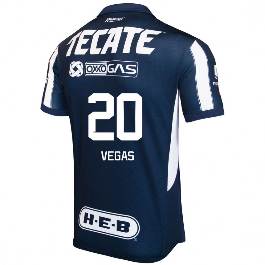 Niño Fútbol Camiseta Sebastián Vegas #20 Azul Rojo Blanco 1ª Equipación 2024/25 México