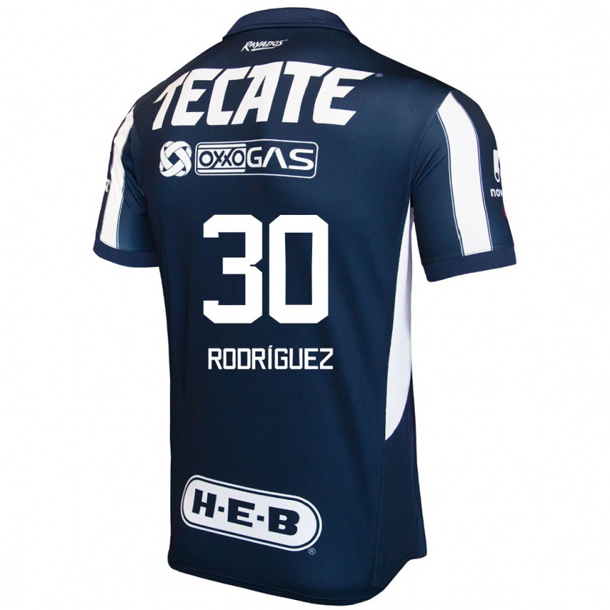 Niño Fútbol Camiseta Jorge Rodríguez #30 Azul Rojo Blanco 1ª Equipación 2024/25 México