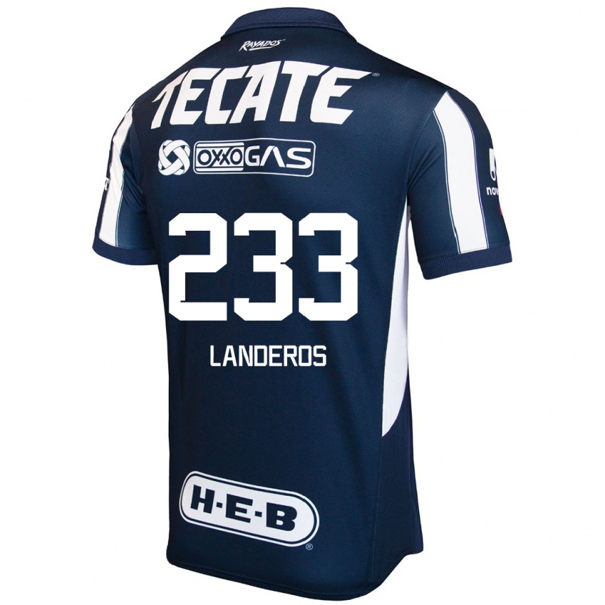 Niño Fútbol Camiseta Jorge Landeros #233 Azul Rojo Blanco 1ª Equipación 2024/25 México