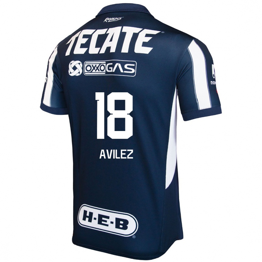 Niño Fútbol Camiseta Aylin Avilez #18 Azul Rojo Blanco 1ª Equipación 2024/25 México