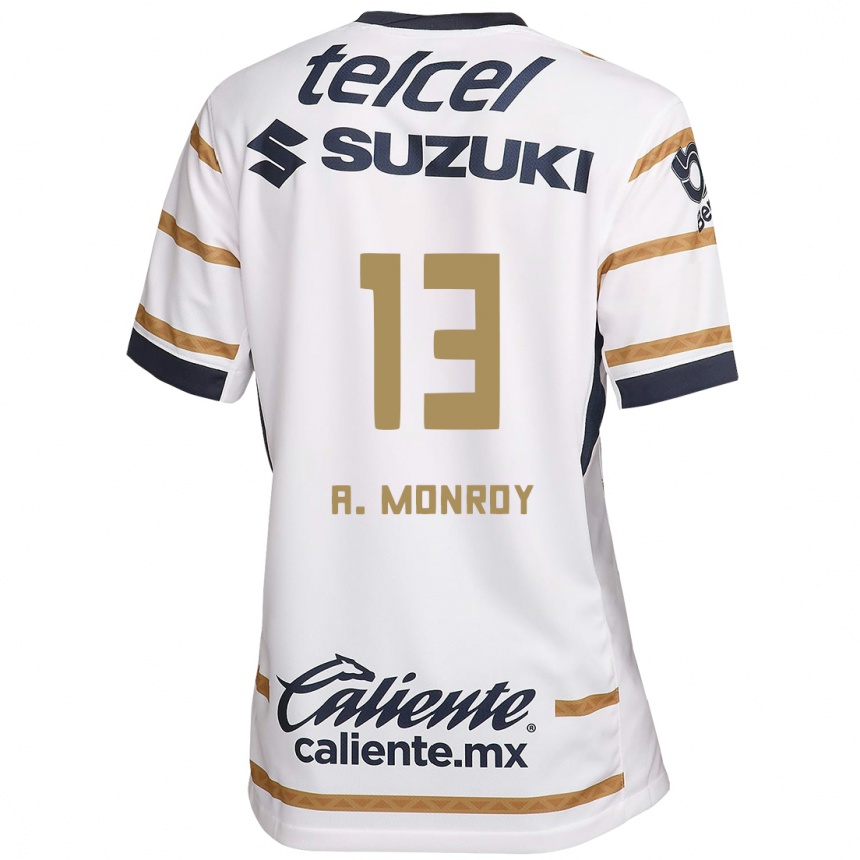 Niño Fútbol Camiseta Pablo Monroy #13 Obsidiana Blanca 1ª Equipación 2024/25 México