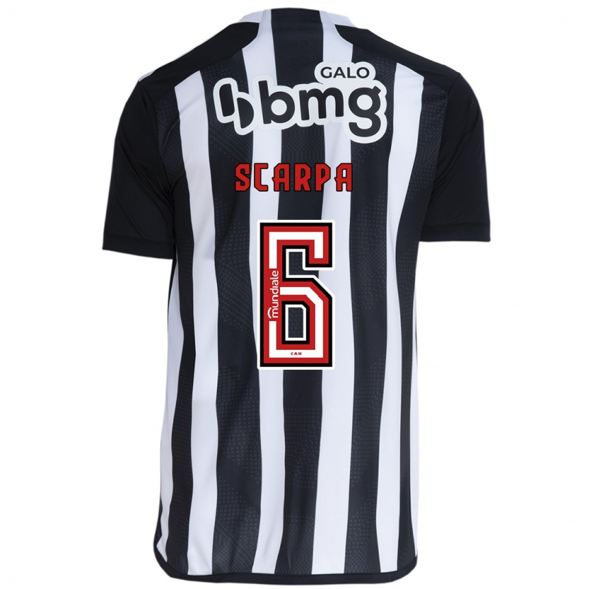 Niño Fútbol Camiseta Gustavo Scarpa #6 Blanco Negro 1ª Equipación 2024/25 México