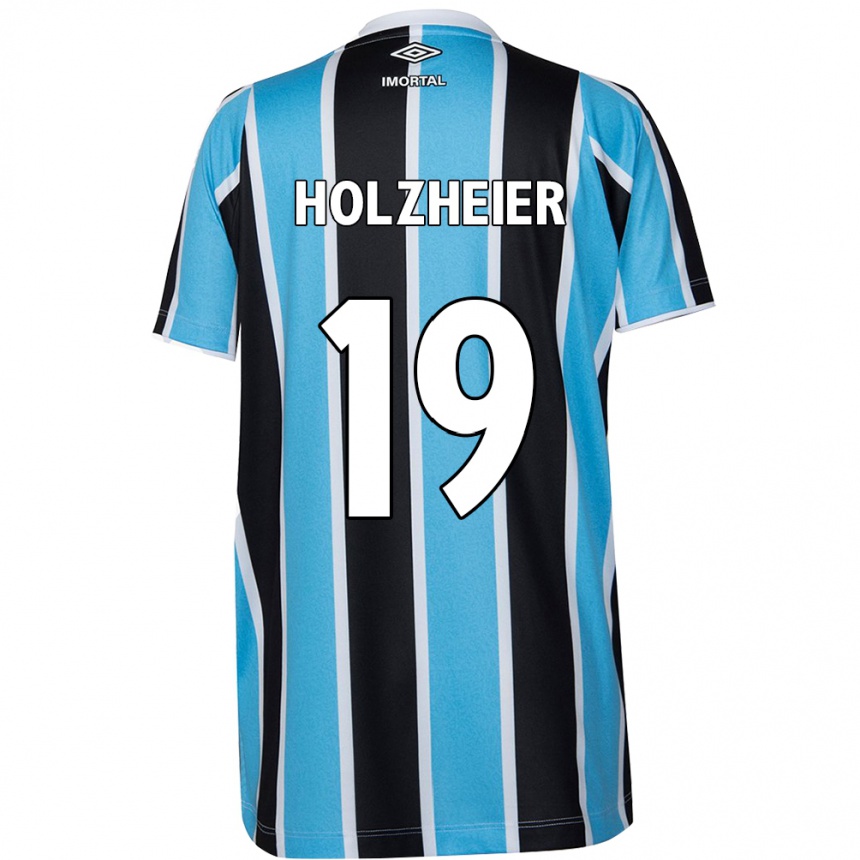 Niño Fútbol Camiseta Agostina Holzheier #19 Azul Negro Blanco 1ª Equipación 2024/25 México