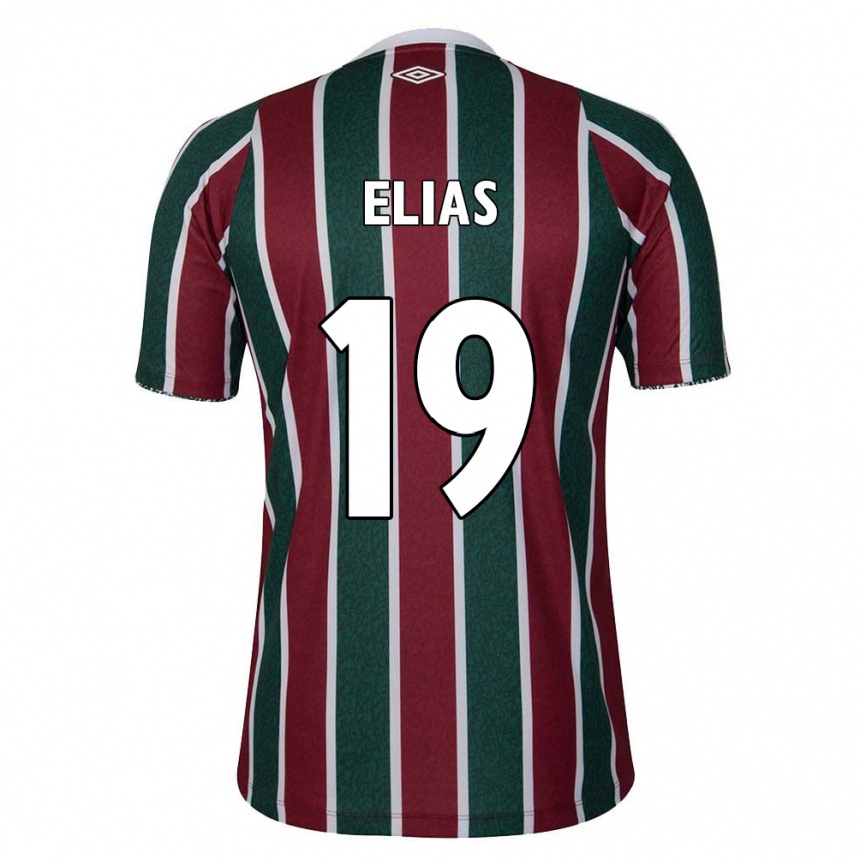 Niño Fútbol Camiseta Kauã Elias #19 Verde Granate Blanco 1ª Equipación 2024/25 México