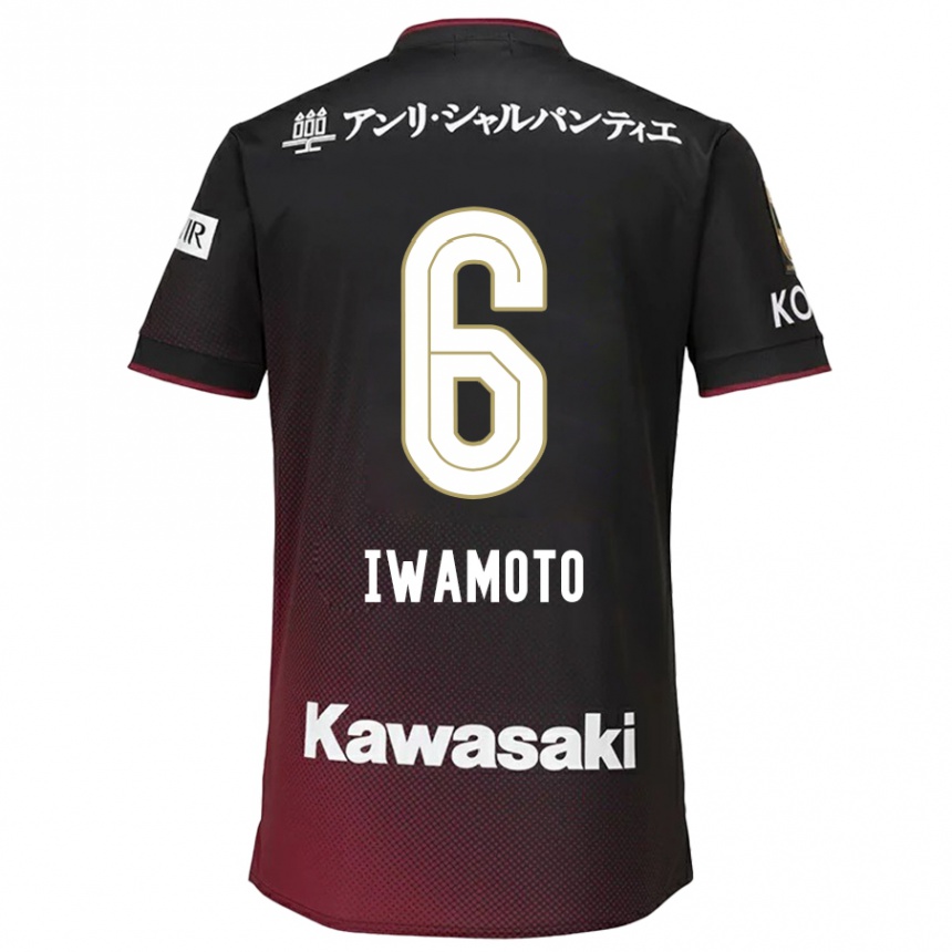 Niño Fútbol Camiseta Yuan Iwamoto #6 Negro Rojo 1ª Equipación 2024/25 México