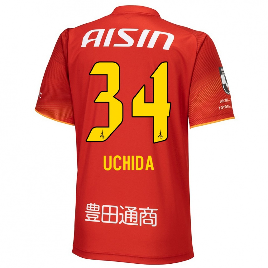 Niño Fútbol Camiseta Takuya Uchida #34 Rojo Blanco Amarillo 1ª Equipación 2024/25 México