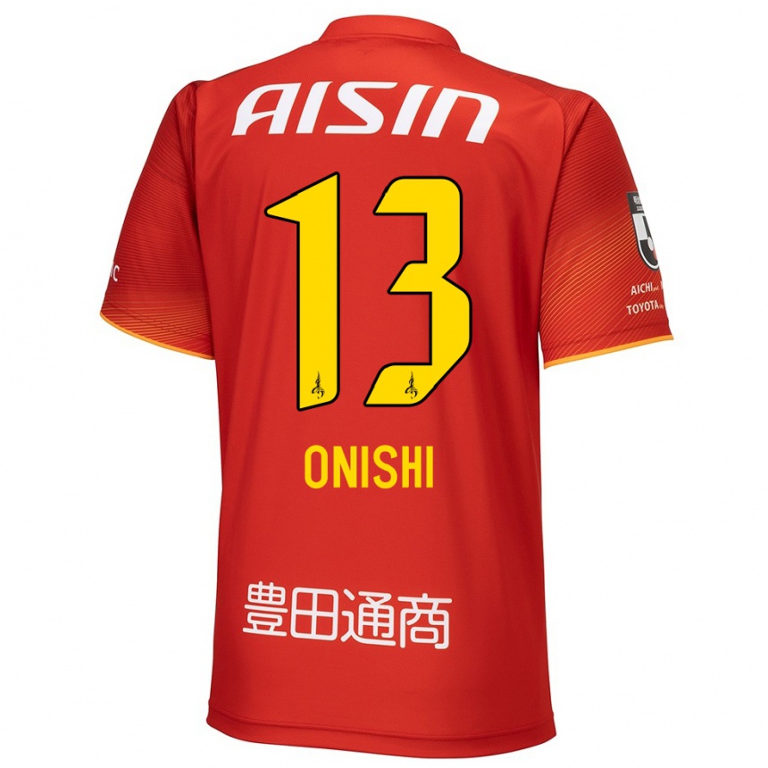 Niño Fútbol Camiseta Ritsu Onishi #13 Rojo Blanco Amarillo 1ª Equipación 2024/25 México