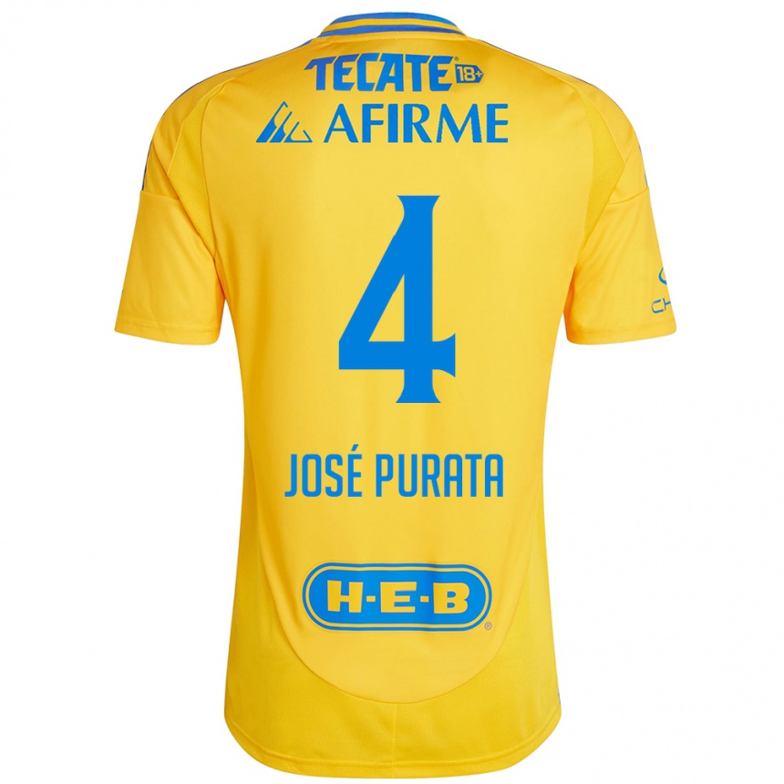 Niño Fútbol Camiseta Juan José Purata #4 Oro Amarillo 1ª Equipación 2024/25 México