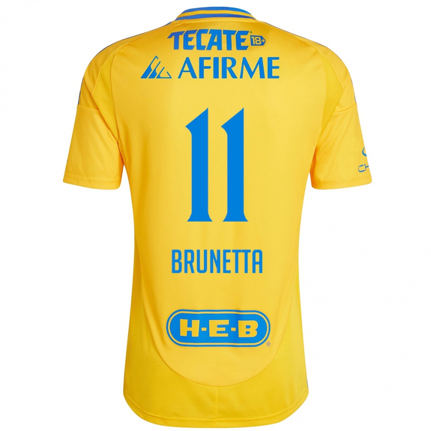 Niño Fútbol Camiseta Juan Brunetta #11 Oro Amarillo 1ª Equipación 2024/25 México