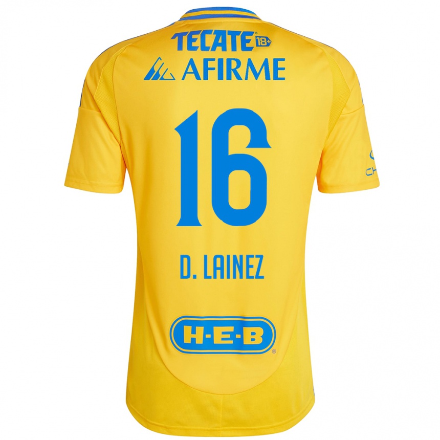 Niño Fútbol Camiseta Diego Lainez #16 Oro Amarillo 1ª Equipación 2024/25 México