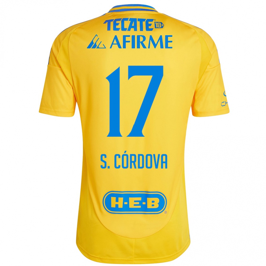 Niño Fútbol Camiseta Sebastián Córdova #17 Oro Amarillo 1ª Equipación 2024/25 México