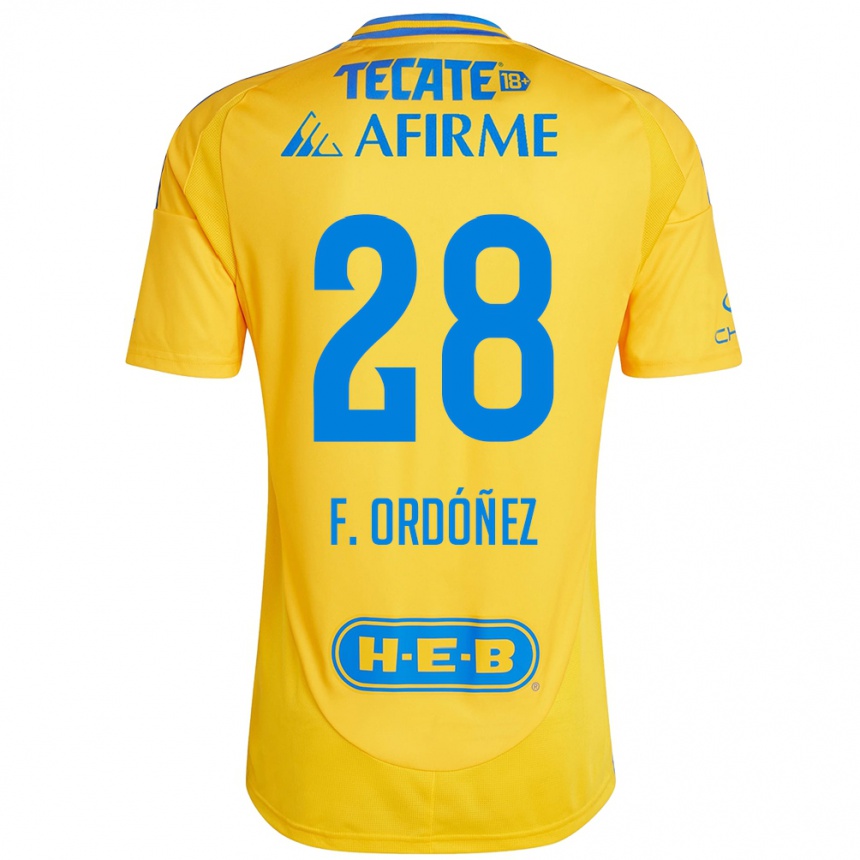 Niño Fútbol Camiseta Fernando Ordóñez #28 Oro Amarillo 1ª Equipación 2024/25 México