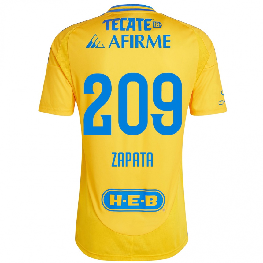 Niño Fútbol Camiseta Jorge Zapata #209 Oro Amarillo 1ª Equipación 2024/25 México