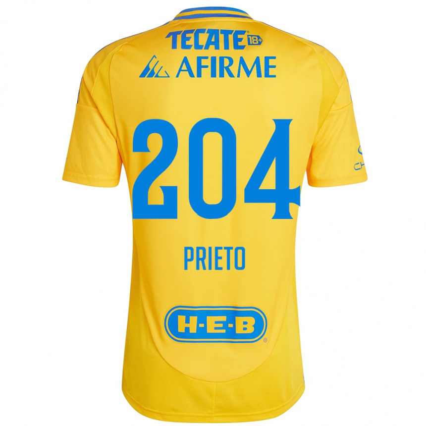 Niño Fútbol Camiseta Leonel Prieto #204 Oro Amarillo 1ª Equipación 2024/25 México