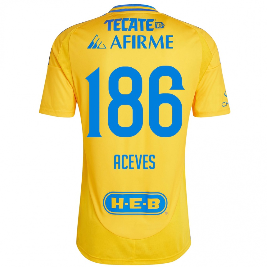 Niño Fútbol Camiseta Israel Aceves #186 Oro Amarillo 1ª Equipación 2024/25 México