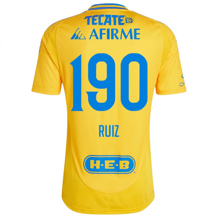 Niño Fútbol Camiseta Óscar Ruiz #190 Oro Amarillo 1ª Equipación 2024/25 México