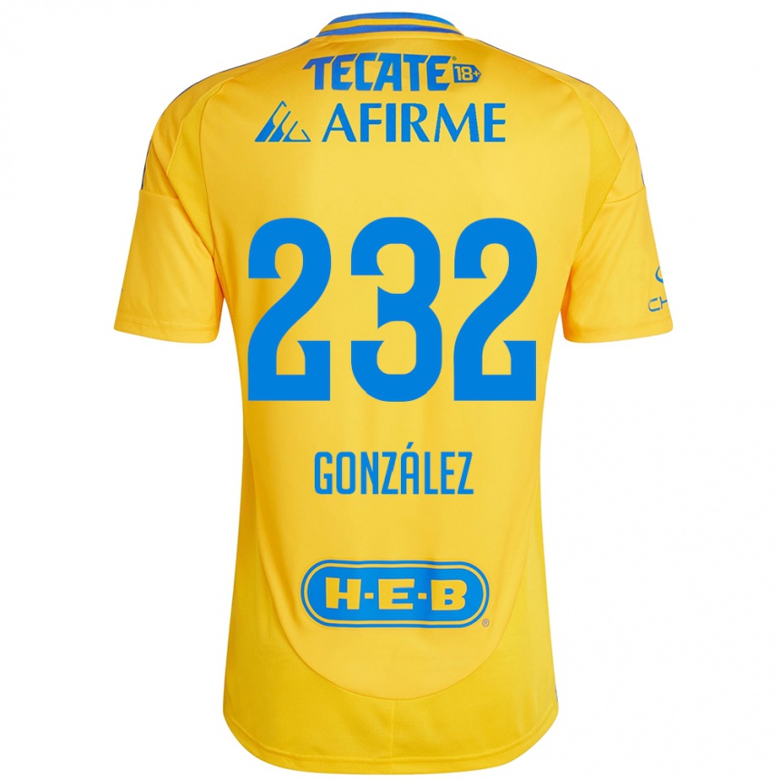 Niño Fútbol Camiseta César González #232 Oro Amarillo 1ª Equipación 2024/25 México