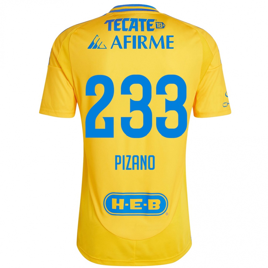 Niño Fútbol Camiseta Juan Pizano #233 Oro Amarillo 1ª Equipación 2024/25 México