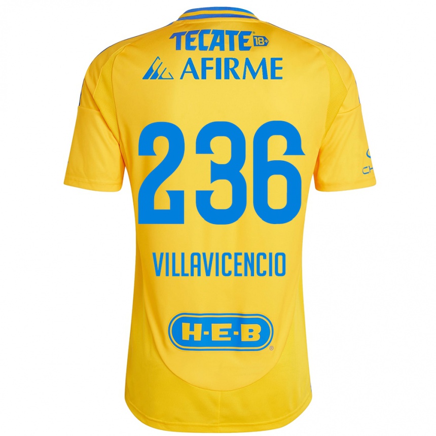 Niño Fútbol Camiseta Edgar Villavicencio #236 Oro Amarillo 1ª Equipación 2024/25 México