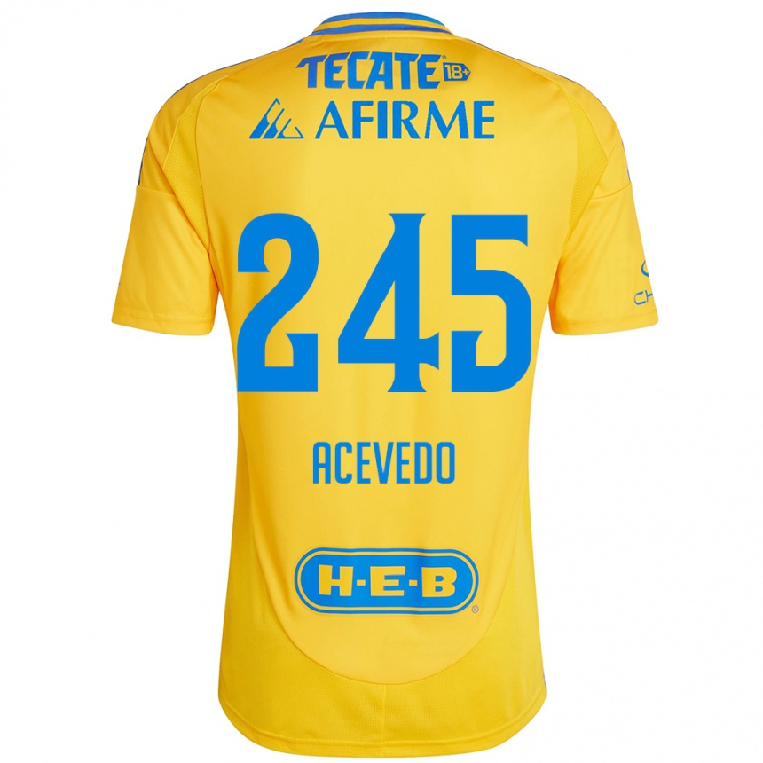 Niño Fútbol Camiseta Kevin Acevedo #245 Oro Amarillo 1ª Equipación 2024/25 México