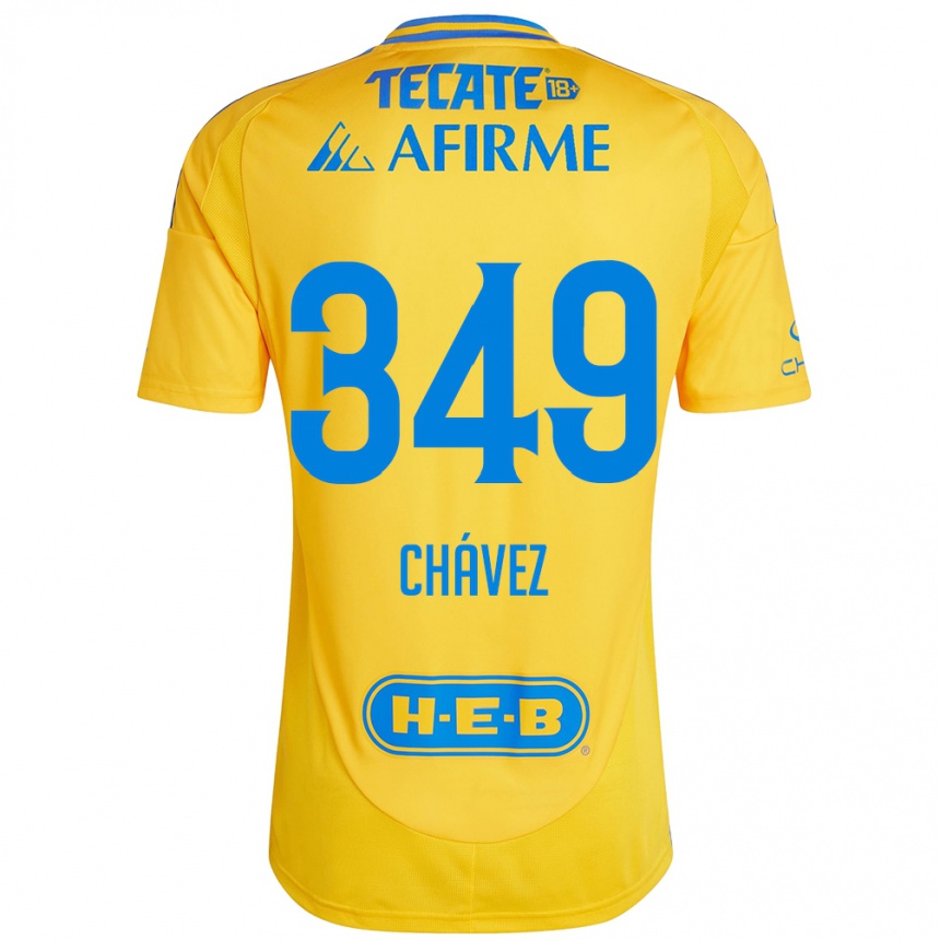 Niño Fútbol Camiseta Jorge Chávez #349 Oro Amarillo 1ª Equipación 2024/25 México