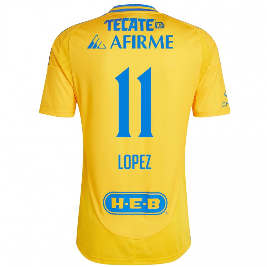 Niño Fútbol Camiseta Nicolas Lopez #11 Oro Amarillo 1ª Equipación 2024/25 México