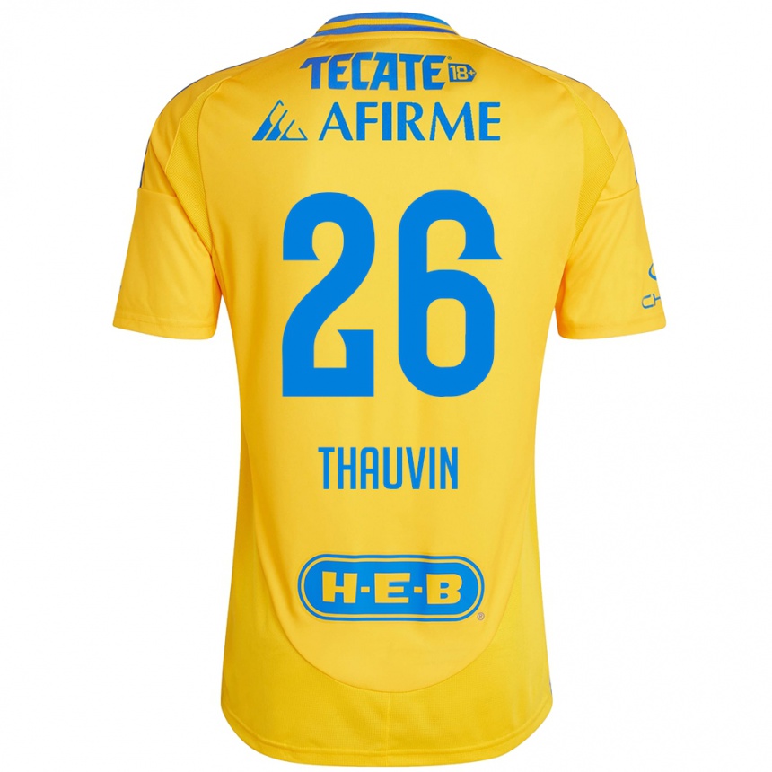 Niño Fútbol Camiseta Florian Thauvin #26 Oro Amarillo 1ª Equipación 2024/25 México