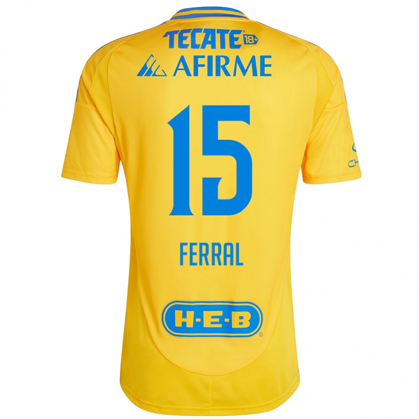 Niño Fútbol Camiseta Cristina Ferral #15 Oro Amarillo 1ª Equipación 2024/25 México