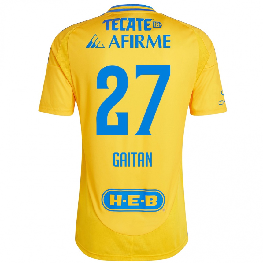 Niño Fútbol Camiseta Natalia Gaitan #27 Oro Amarillo 1ª Equipación 2024/25 México