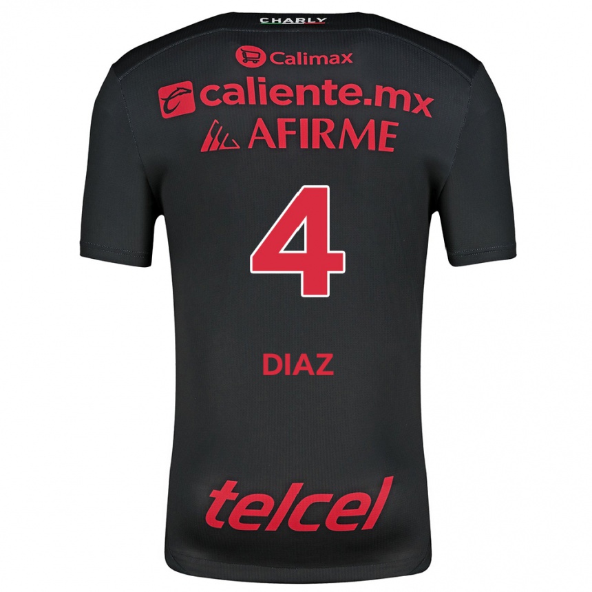 Niño Fútbol Camiseta Nicolás Díaz #4 Negro Rojo 1ª Equipación 2024/25 México