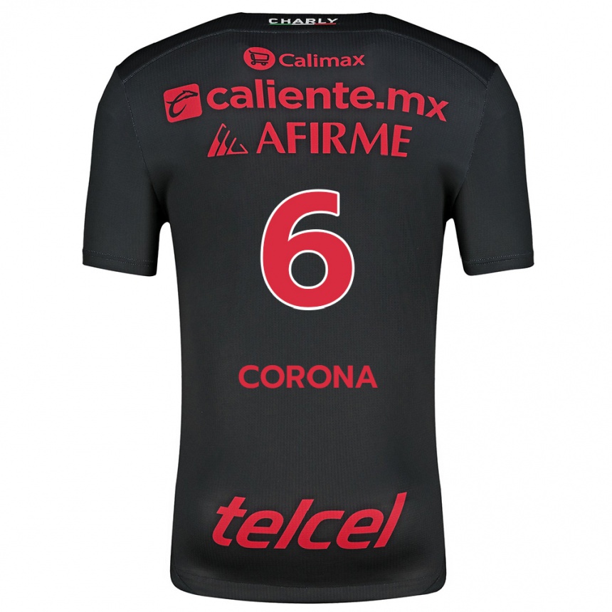 Niño Fútbol Camiseta Joe Corona #6 Negro Rojo 1ª Equipación 2024/25 México