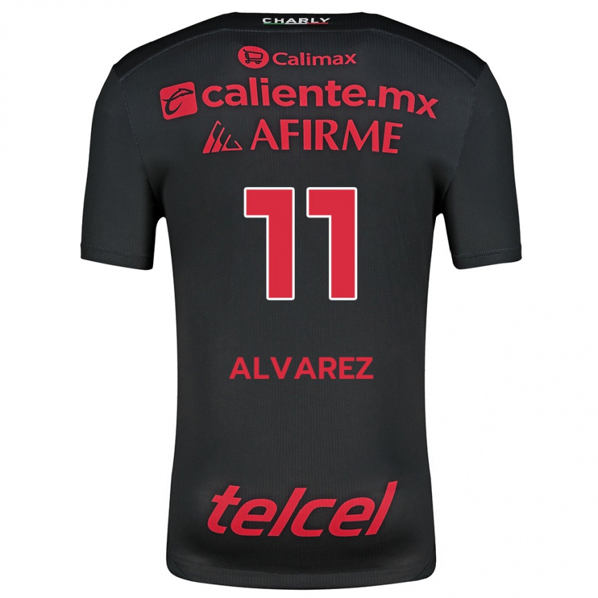 Niño Fútbol Camiseta Efraín Álvarez #11 Negro Rojo 1ª Equipación 2024/25 México