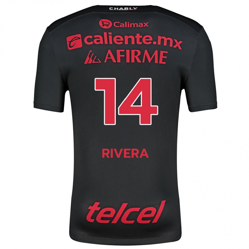 Niño Fútbol Camiseta Christian Rivera #14 Negro Rojo 1ª Equipación 2024/25 México