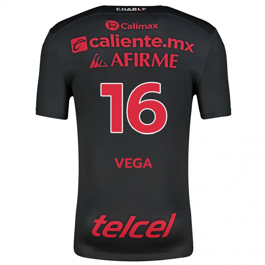 Niño Fútbol Camiseta Jesús Vega #16 Negro Rojo 1ª Equipación 2024/25 México