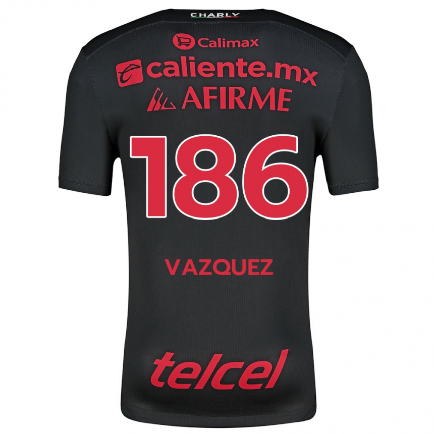 Niño Fútbol Camiseta Octavio Vázquez #186 Negro Rojo 1ª Equipación 2024/25 México