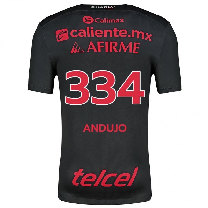 Niño Fútbol Camiseta Favio Andujo #334 Negro Rojo 1ª Equipación 2024/25 México