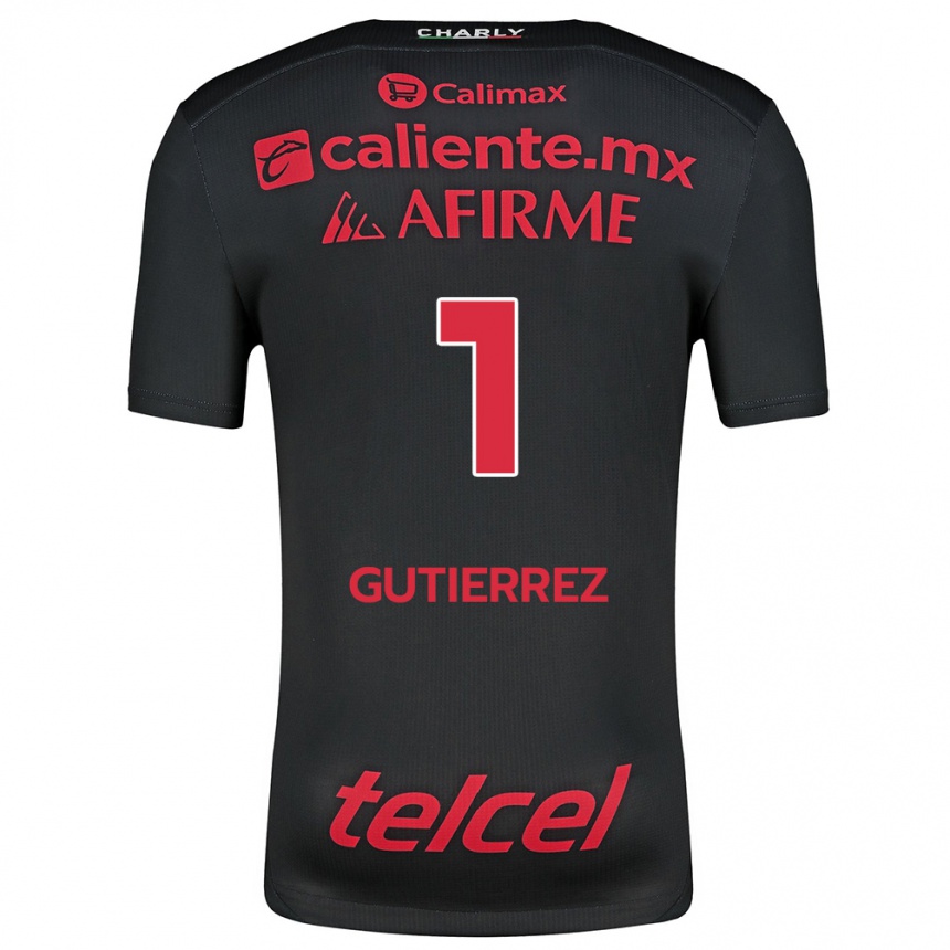 Niño Fútbol Camiseta Alejandra Gutiérrez #1 Negro Rojo 1ª Equipación 2024/25 México