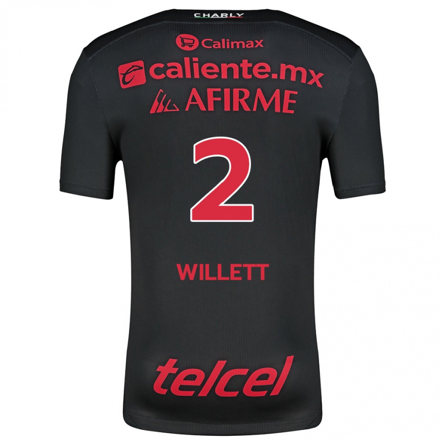 Niño Fútbol Camiseta Adyson Willett #2 Negro Rojo 1ª Equipación 2024/25 México