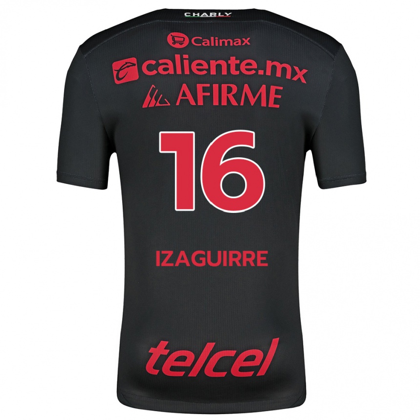 Niño Fútbol Camiseta Estefanía Izaguirre #16 Negro Rojo 1ª Equipación 2024/25 México