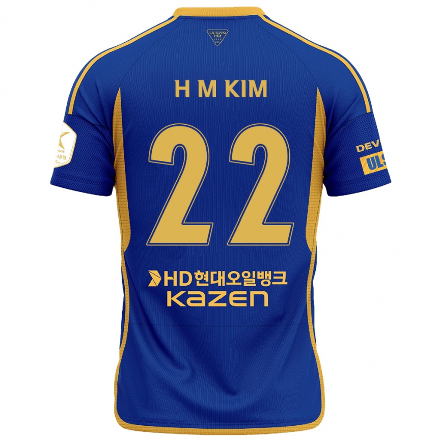 Niño Fútbol Camiseta Min-Hyuk Kim #22 Azul Amarillo 1ª Equipación 2024/25 México