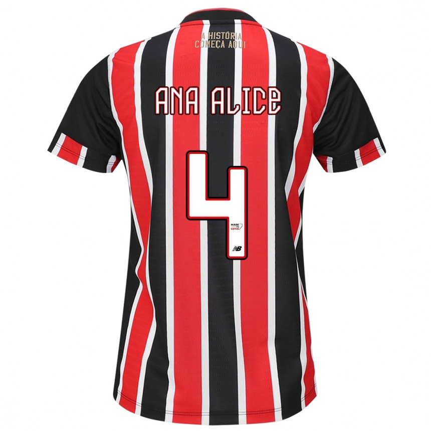 Niño Fútbol Camiseta Ana Alice Luciano Da Silva #4 Negro Rojo Blanco 2ª Equipación 2024/25 México